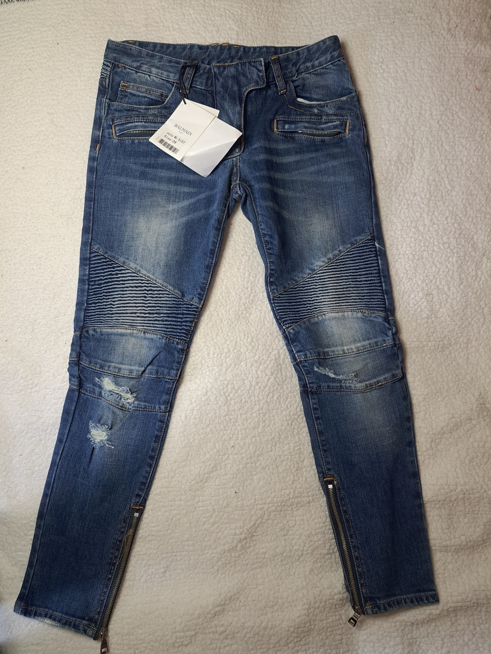 NWT Balmain Paris Men's Distressed Biker Jeans Blue - Size 29 (W3HT500B983V)